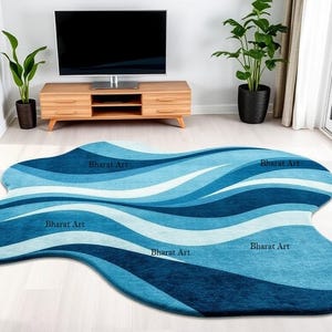 Irregular Shape Hand Tufted Blue tone Shade Carpet 100% Wool Area Rug for Bedroom, Living Room, Personalized Gifts, blue lover, custom Rug.