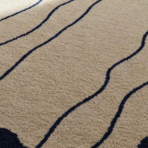 Hand-tufted Wool Area Rug: Modern Camel & Black Wave Pattern - Etsy