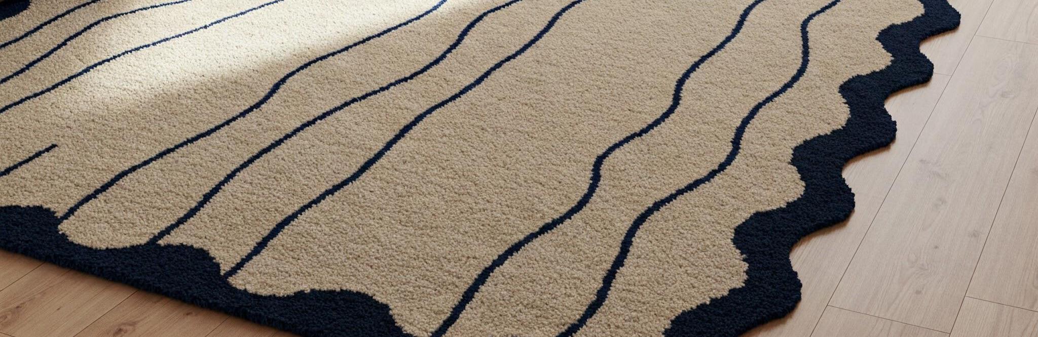 Hand-tufted Wool Area Rug: Modern Camel & Black Wave Pattern - Etsy