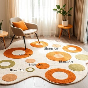 Irreguler Shape Beige Gold Area Rug Hand Tufted Soft  5x5 Handmade Custom Area Rug for Living Room Kids Room Home Decor Carpet
