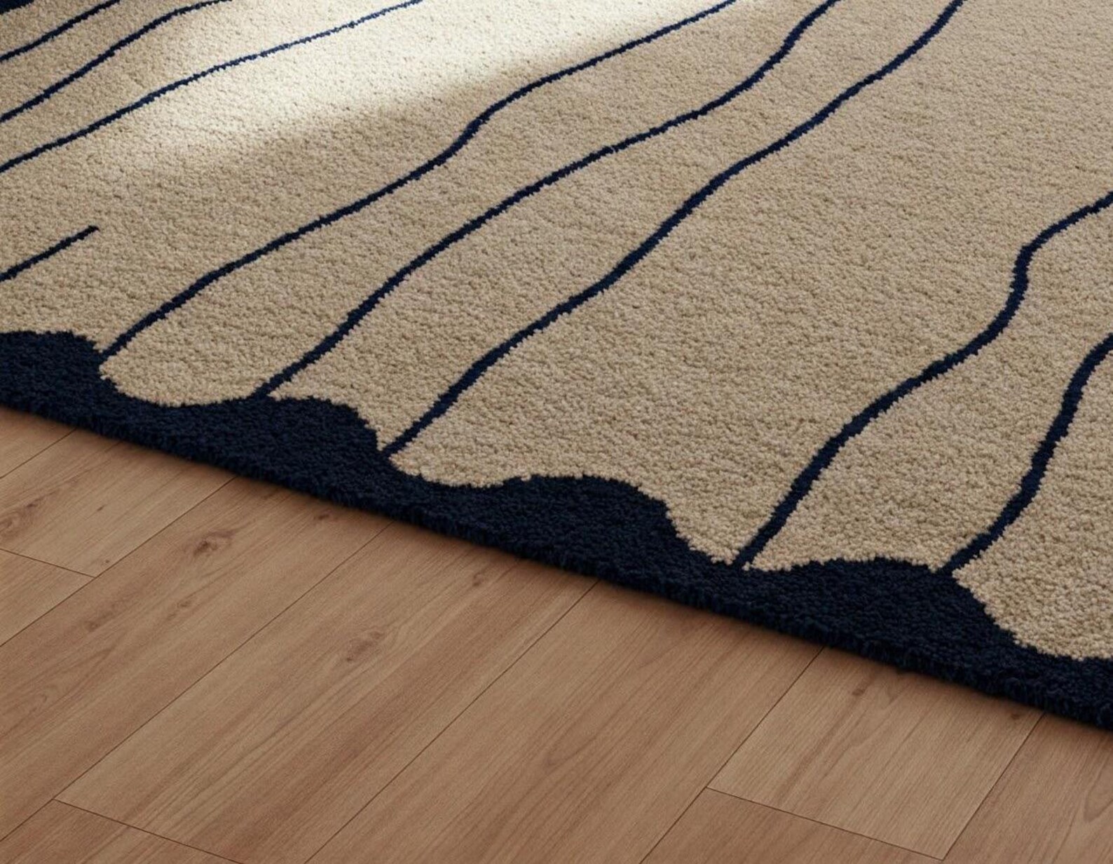 Hand-tufted Wool Area Rug: Modern Camel & Black Wave Pattern - Etsy