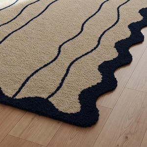 Hand-tufted Wool Area Rug: Modern Camel & Black Wave Pattern - Etsy