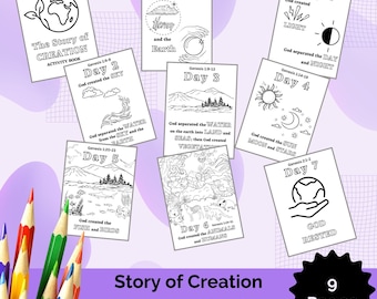 7 Days of Creation Coloring Pages, Kids Bible Lesson Printable, Christian Sunday School Activity, Story of Creation Sheets