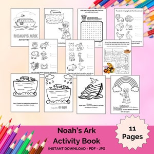 Noah&#39;s Ark Activity Book | Kids Bible Lesson Printable | Christian Sunday School Coloring Pages | Story of Noah&#39;s Ark Sheets | Toddler Time