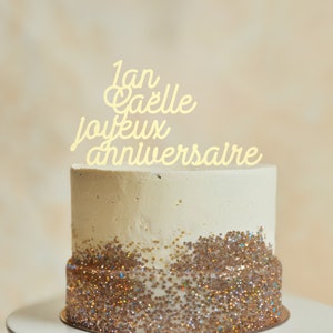 Cake Topper Anniversaire Prénom personnalisé- Décoration de gâteau  d'anniversaire - Face topper finition pailletée - Fête