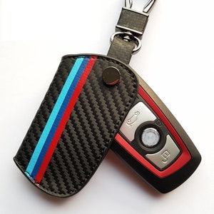 Lederbezug für BMW 1 2 3 5 7 SERIES X1 X3 KEY Fob Case Fernbedienung Cover Halter Carbon Print B