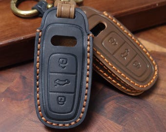 Leather Key Cover For Audi A6L A7 A8 A8L E-tron Q8 C8 Keyless Remote Case Fob 14