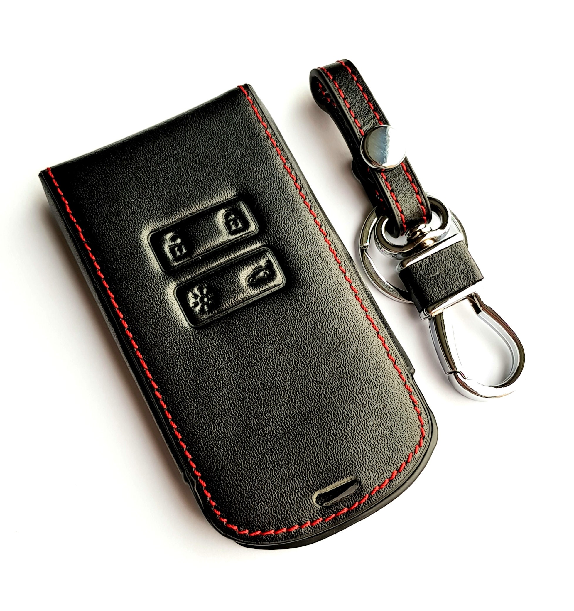 Cover Protettiva In Pelle Per Chiavi Auto Smart - OTMIK Per Renault Captur, Koleos, Kadjar, Arkana, Megane, Dacia Duster E Sandero (Design Linea Nero-Marrone)