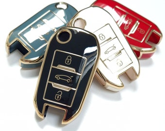 Key Cover For PEUGEOT Partner 208 301 307 308 407 2008 3008 4008 5008 Flip Key Fob Case 3 Button Remote Gold Trim Marble 16