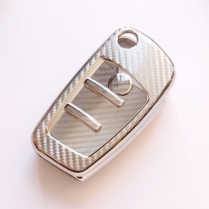 Für Audi A1 A3 S3 A4 S4 A5 S5 A6 S6 TT Q5 Q7 R8 Fall Fernbedienung Klappschlüssel Fob 3 Taste Carbon Effect 3 Silber