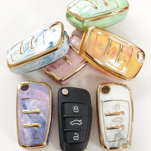 For AUDI Key Cover A1 A3 S3 A4 S4 A5 S5 A6 S6 TT Q5 Q7 R8 Case Remote Flip Key Fob 3 Button Marble Effect 3
