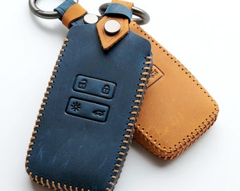 Leather Key Cover For RENAULT Clio Kadjar Koleos Megane  Zoe Scenic Arkana Captur 4 Button Remote Car Case Smart Keyless Entry 3