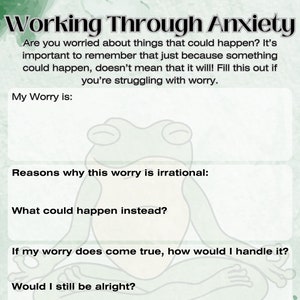 Working through anxiety worksheet DOWNLOAD