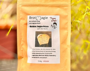 Brotbackmischung, Backe DEIN Brot, Mischbrot Roggen-Weizen, regionales Mehl, vegan,  dialysegeeignet, ohne Schnickschnack, Brot über Nacht