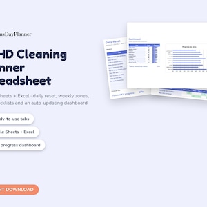 ADHD Cleaning Planner Google Sheets and Excel, Cleaning Schedule Spreadsheet, Weekly Cleaning Tracker, Home Management