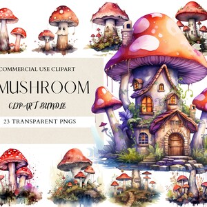 Enchanting Mushroom Clipart Bundle, Fungi, PNG, Instant Download, Commercial Use, Mushroom Clipart, Whimsical, Nature, Fantasy, Toadstools