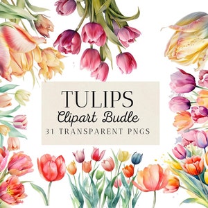 31 Watercolor Tulip Clipart Bundle, Spring Floral, Easter, Digital Craft, Spring, Wedding, Printable, Instant Download, Commercial Use