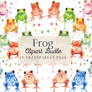 19 Watercolor Frog Clipart Bundle, PNG, SVG, Transparent, Commercial Use, Instant Download, Digital, Printable, Scrapbooking, Junk Journal