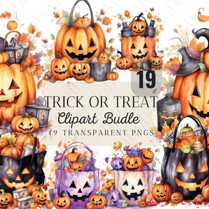 19 Watercolor Trick or Treat Clipart Bundle, Sweet Dessert Graphics, Candy, Instant Digital Download ,Commercial Use, SVG, PNG, Junk Journal