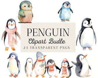 24 Watercolor Penguin Clipart Bundle, Penguin Species, Artic Animals, Baby Penguin, Creative Supplies, Instant Download, Commercial Use