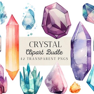 42 Watercolor Crystal Clipart Bundle, Clip Art, PNG, SVG, Commercial Use, Instant Download, Digital, Printable, Scrapbooking, Junk Journal
