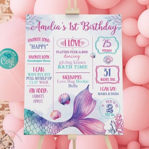 Editable Mermaid 1st Birthday Poster ONEder the Sea Under the sea Mermaid Birthday Girl First Birthday Sign First Birthday Decor Download
