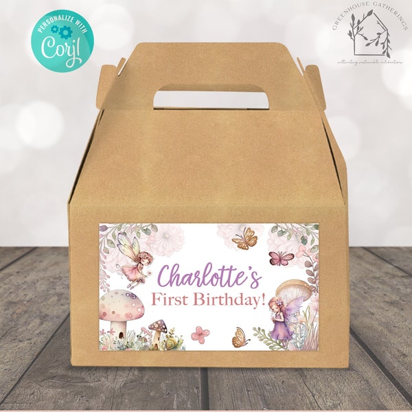 Editable Fairy Gable Box Label Fairy Party Favor Party Gift Box Label Gable Box Sticker Party Favor Sticker Enchanted Magical Fairy Garden