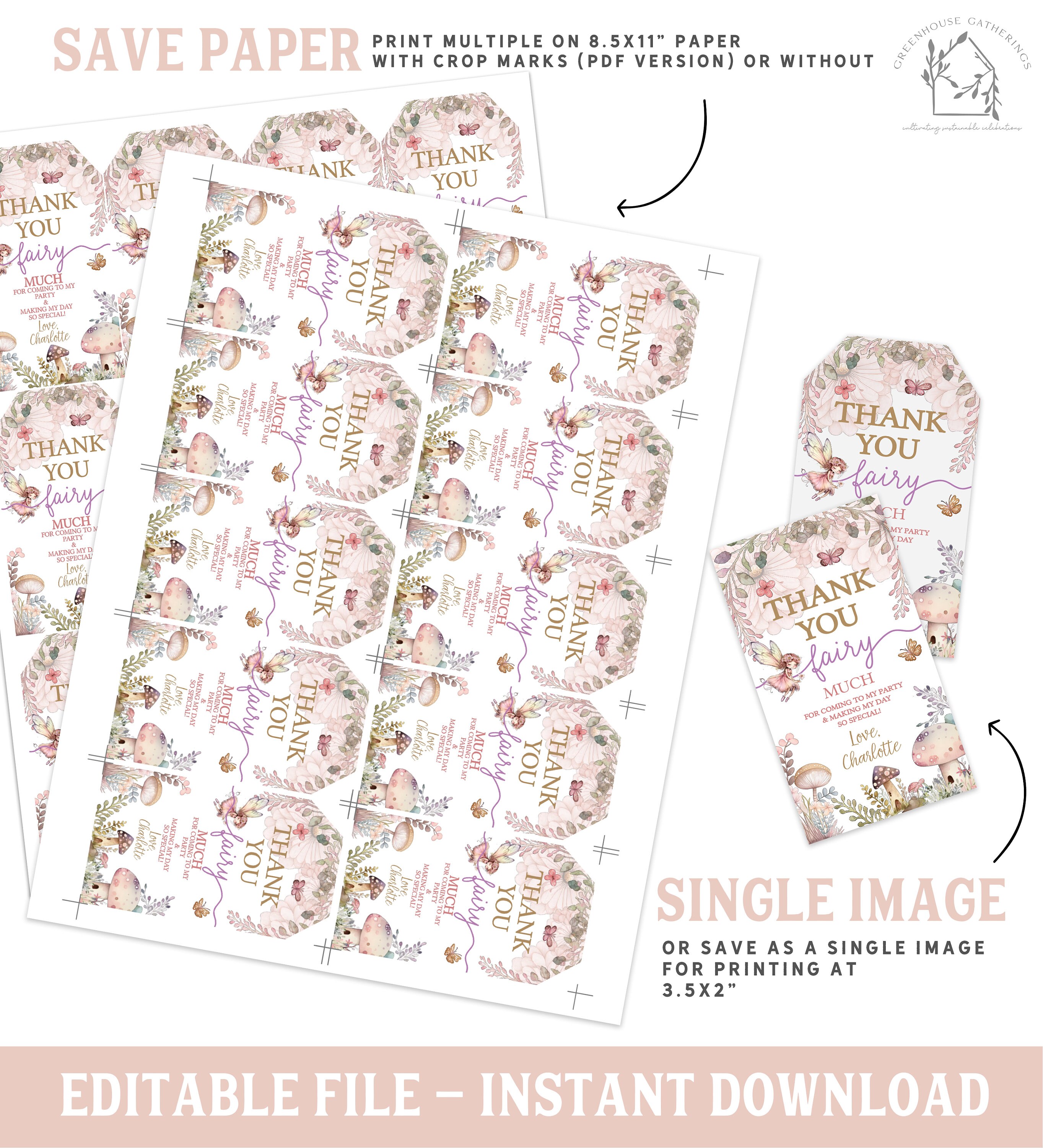 Editable Fairy Birthday Luggage Favor Tags Enchanted Magical Fairy ...