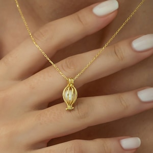 14K Gold Openable Cage Necklace: Custom Gemstone Pendant