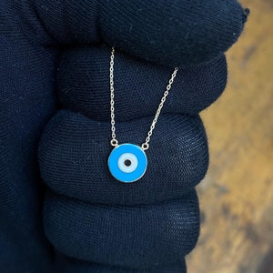 14k Solid Gold Naszyjnik Złe Oko z Kamieniem Szlachetnym, Maleńka Minimalistyczna Ochrona i Wisiorek Szczęścia, Biżuteria Duchowa, Prezent Urodzinowy Dla Niej