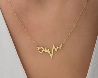 Collier battement de coeur en or 14 carats : pendentif Pulse of Love, cadeau pour infirmière