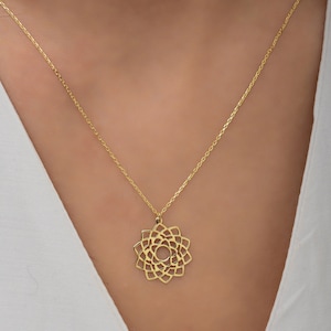 14 Karat Lotus Flower Necklace in 14k Solid Gold | Flower Pendant Necklace for Women | Spiritual 14k Real Gold Jewelry | Gift for Women