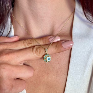 14k Prawdziwe Złoto Zły Oko Naszyjnik, Turkusowy Zły Oko Wisiorek, Amulet Talizman Ochronny Naszyjnik, Biżuteria Złego Oka, Prezent Dla Babci, Mamy
