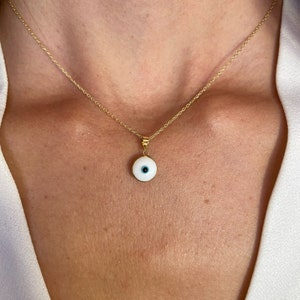 14k Gold Evil Eye Pendant, Tiny Minimalist Evil Eye Necklace Protection Good Luck Necklace, Spiritual Symbol Jewelry Graduation Gift For Her