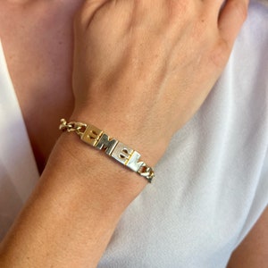Pulseira personalizada com nome em ouro maciço 14K, pulseira com nome personalizado em diamante pavê, corrente grossa de elos cubanos, joia elegante presente de aniversário
