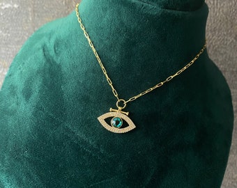 Diamanten boze oogketting: 14k gouden talismansieraden, beschermingsketting