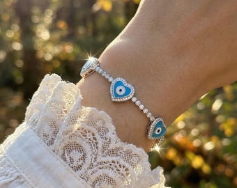 Bracelet coeur en verre et oeillet en argent 925