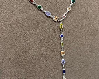 Collier en Y avec pierres colorées en argent 925