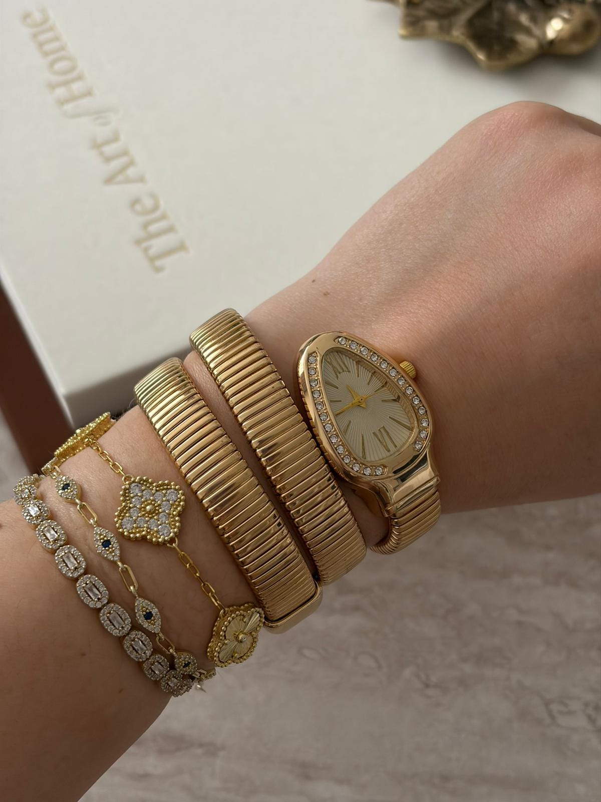 Elegant Gold Snake-Wrap Bracelet Watch with Crystal Accents Serpenti Serpenti Snake Watch - Etsy main image 2