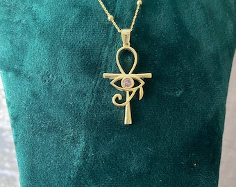 Sterling Silver Ankh Necklace with Eye of Horus: Egyptian Protection Charm