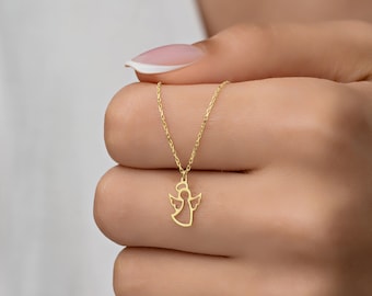 14k Solid Gold Angel Necklace: Minimalist Guardian Jewelry