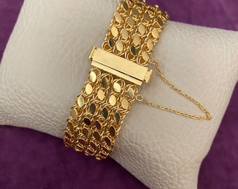 Bold Mesh Bracelet with Sequins, 14k Real Gold Jewelry for Elegant Occasions, Wedding or Party Wear Wrist Accessory, Anniversary Gift