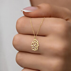 14K Gold Mini Hamsa Necklace: Dainty Hand of God Charm