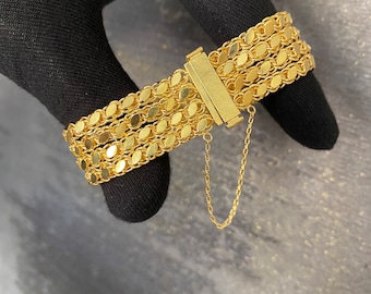 Special Design Handmade Bracelet, Bold Mesh Bracelet With Sequins ,14k Gold Plated,Gift For Her,For Mom