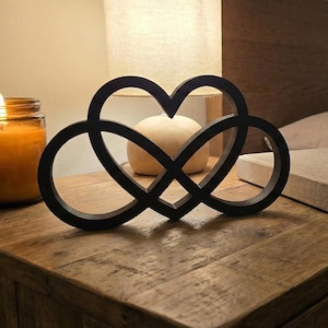 Infinity Heart Sculpture - Black Minimalist Statue - Intertwined Love Symbol - Eternal Love Valentine - Love Knot - Modern Art Home Decor