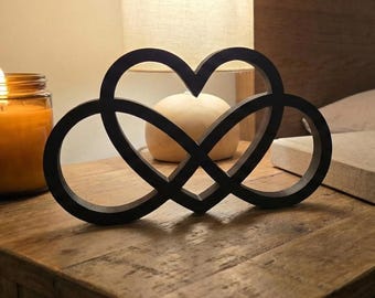 Infinity Heart Sculpture - Black Minimalist Statue - Intertwined Love Symbol - Eternal Love Valentine - Love Knot - Modern Art Home Decor
