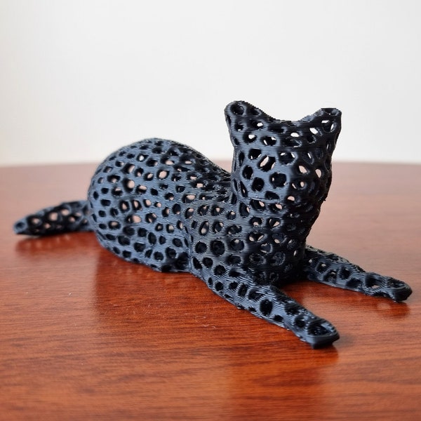 Voronoi Cat Sculpture Statue Home Decor | Kitten Lying Down | Resting Kitty Silhouette | Office Desk Art | Gift for cat person / lover