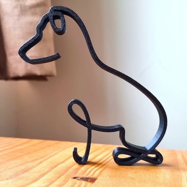 Statue sculpture minimaliste de chien à armature métallique | Chien assis | Silhouette de chiot au repos
