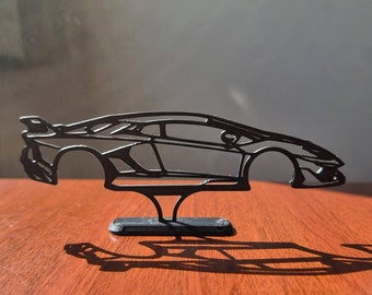 Presente para Lambo Aventador Fan Silhouette Desk Art Decor, Arte de parede, Escritório de silhueta de carro, Placa de parede de garagem, Presente para namorado, Presente para pai
