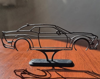 Regalo para el conductor de Dodge Challenger Hellcat, arte de escritorio, arte de pared con silueta, regalo para entusiastas de los autos, letrero de decoración de garaje, arte lineal de autos personalizado.